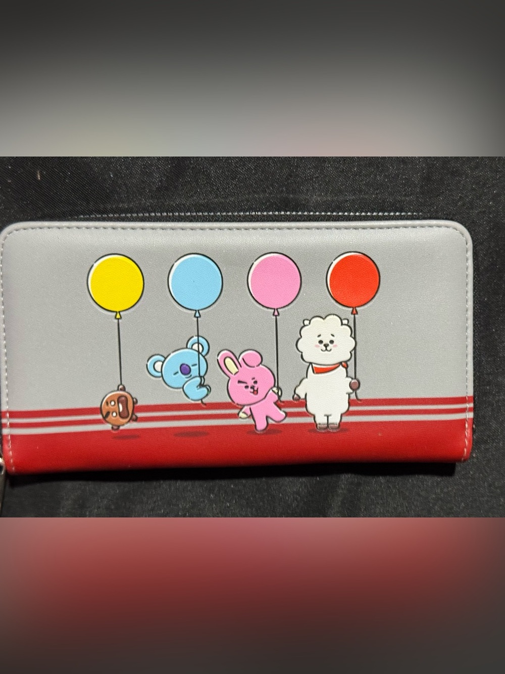 Collective Concepts Gray Wallet with Red Trim and Colorful Balloon Characters